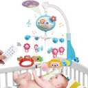 Baby Crib Mobile with Music and Light, Crib Toy with Remote Control Timming Function, Projector Rotating Hanging Rattles Toys Baby Mobile Gift Toy for 0-24 Moths Boys and Girls