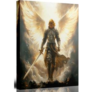 ASEKBWL Archangel Michael Canvas Wall Art - 16x24 Inches | Framed Angel Warrior with Sword Wall Decor - Religious Spiritual Artwork for Bedroom, Living Room, Office - Christian Home
