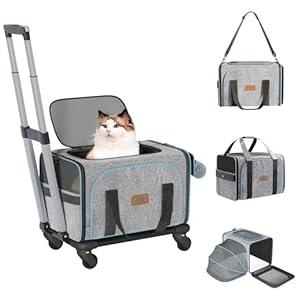 Western Home Cat Carrier with Wheels, Expandable Rolling Pet Carrier Airline Approved, Travel Dog Crate with Removable Base & Telescopic Handle Suitable for Traveling/ Hiking/ Camping