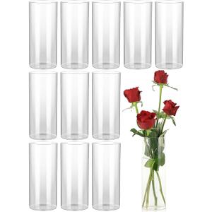 Glass Cylinder Vases, 8 Inches Glass Vases for Centerpieces 12 Pack, Hurricane Glass Candle Holders, Clear Vases for Centerpieces, Glass Vases for Flowers, Weddings, Floating Candles, Tables