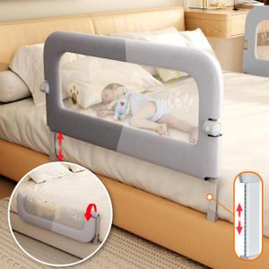 Bed Guard Rail for Toddlers - 47 inches Lift Foldable Toddler Bed Rails for Kids - Safety Baby Bed Rail Guard with Reinforced - Great Fit for Kids Twin Double, Full Size, Queen, King Size Bed