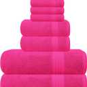 GLAMBURG Ultra Soft 8-Piece Towel Set - 100% Pure Ringspun Cotton, Contains 2 Oversized Bath Towels 27x54, 2 Hand Towels 16x28, 4 Wash Cloths 13x13 - Ideal for Everyday use, Hotel & Spa - Hot Pink