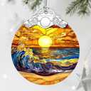 Stained Glass Ornament, Christmas Ornaments, Christmas Decorations for Tree, Holiday Ornament, Gifts for Nature Lovers, Holiday Party Gifts, Gift Ideas & Xmas Gift - Waves on The Beach