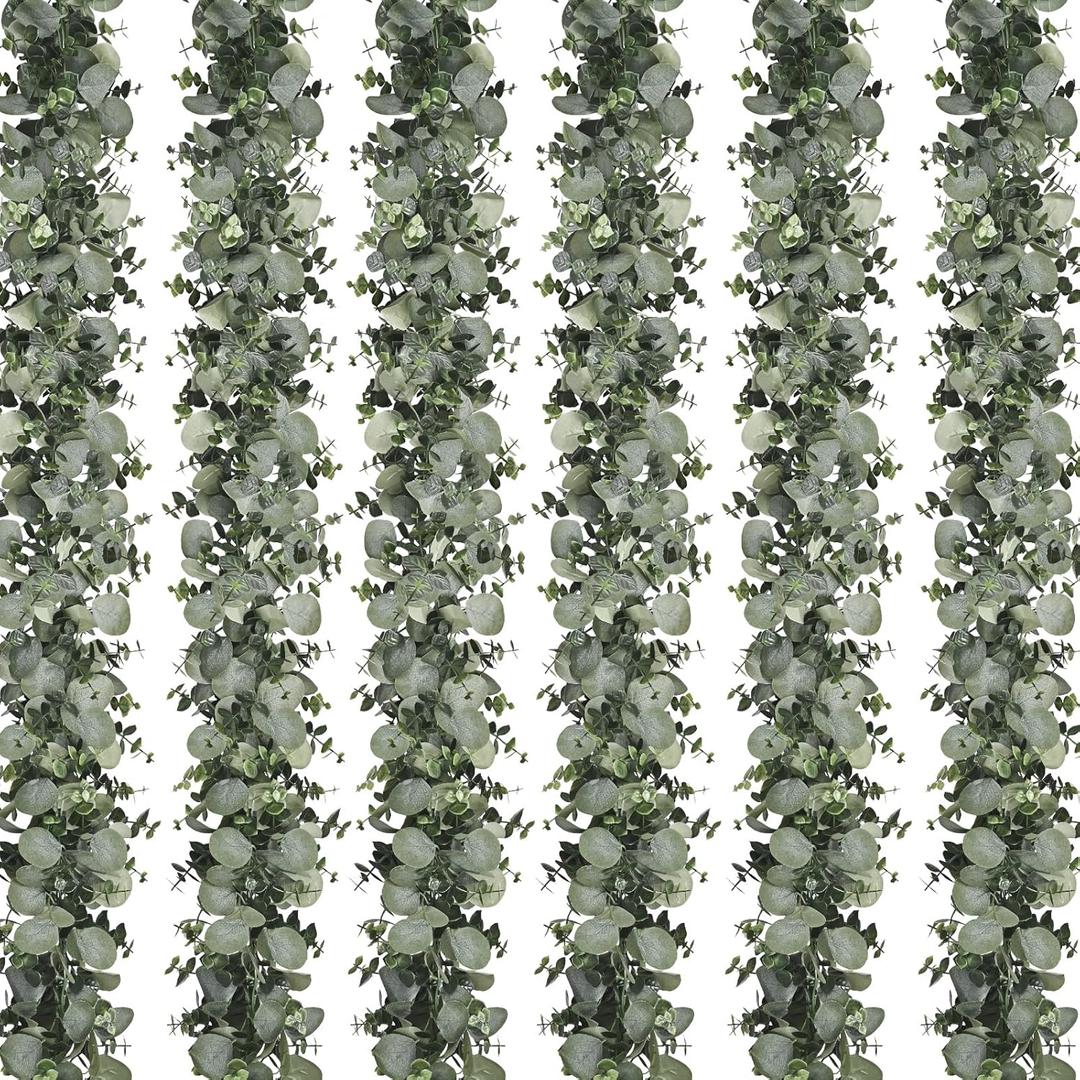 Dolicer 6 Packs 6FT Artificial Eucalyptus Garland, Faux Greenery Garland Hanging Fake Silver Dollar Eucalyptus Leaves Vines for Wedding Backdrop Arch Table Wall Party Home Decor