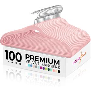 HOUSE DAY Premium Velvet Hangers 100 Pack Light Pink, Non-Slip Flocked Felt Hangers, Sturdy Clothes Hanger with 360 Rotatable Hook, Heavy Duty Durable Slim Coat Hanger for Closet Space Saving