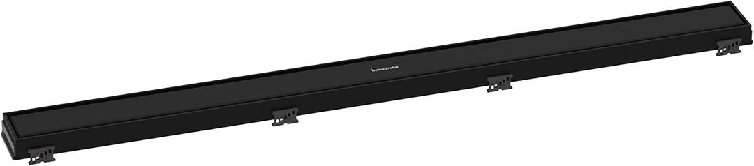 hansgrohe RainDrain Match Linear Tileable Shower Drain for 35 1/4" Rough with Height Adjustable Frame in Matte Black, Stainless Steel Rectangle Shower Floor Drain