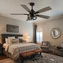 52" Farmhouse Ceiling Fan with Lights and Remote,Ceiling Fan with Caged Rustic Light Fixture,Reversible DC Motor,5 Double Finish Wood Blades for Patio,Living Room,Dining Room,Bedroom