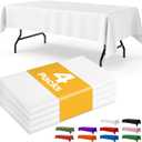 White Plastic Table Cloth - 4 Pack 54" × 108" Rectangle Disposable Tablecloths for 6FT Tables, Waterproof Table Cover for Party, Holiday & Gathering Use