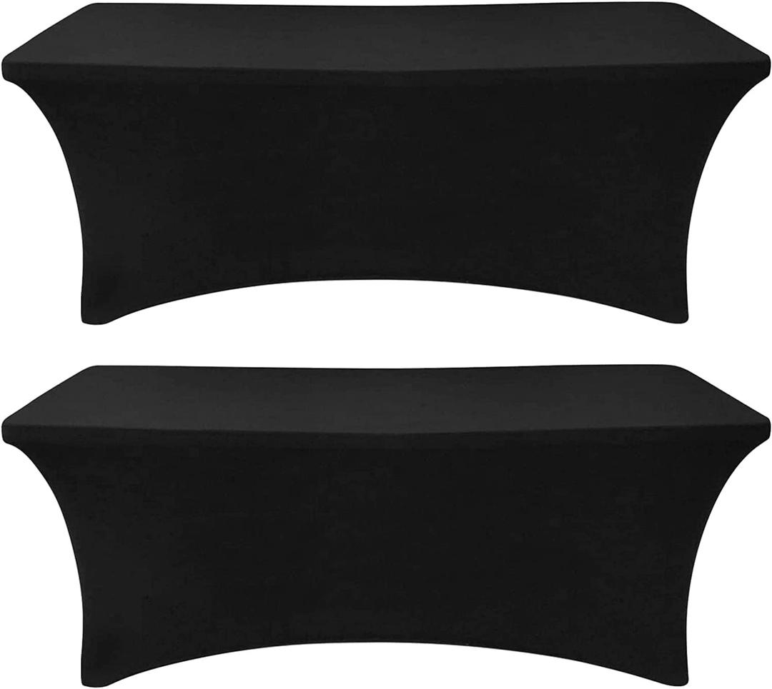 Eurmax USA Rectangular Fitted Spandex Table Covers 6ft Tablecloth Wedding Event Patio Table Decorations Stretch Table Cover for 6ft Folding Table (Black, 2 Pack)
