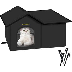 Rest-Eazzzy Cat House for Outdoor Cats, Weatherproof and Insulated Feral Cat House with Mat and Clip, Easy to Put Together, Selfwarming Cat Shelter for Summer (Black, Waterproof House-L)