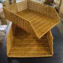 Yeaqee 2 Pcs Paper Tray Organizer for Desk Woven Letter File Organizer A4 File Tray Desk Paper Basket Letter Size Imitation Rattan Holder Organization Rack for Office Storage(Brown,Sleek Style)