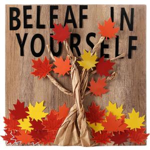 100 Pcs Fall Tree Classroom Bulletin Board Decorations Pumpkin Maple Leaf Bulletin Board Paper Cutouts Be-Leaf in Yourself with Glue Points for Classroom School Home Wall Decor