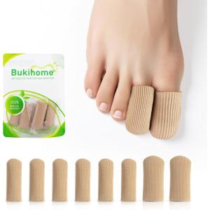 Bukihome 8 PCS Toe Protectors, Silicone Toe Caps Closed Toe Surface Fabric Sleeve Protectors, Prevent Pain Relief for Corns, Blisters and Ingrown Toenails (2PCS Large Size+ 6PCS Medium Size)[Upgrade] (8 Piece Set)