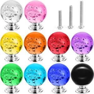 10 PCS Colorful Cabinet Knobs Round Glass Bubbles Knobs 30mm Smooth Drawer Pulls Handle for Home, Cabinet, Drawer and Dresser with 3 Different Size Screws