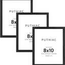 puthiac 8x10 Solid Oak Wood Picture Frame, Fits 6x8 with Mat or 8x10 Without Mat, Wall or Tabletop Display with Stand, Vertical or Horizontal, Plexi Front, 3 Pack, Black