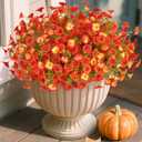 Fake Fall Flowers Artificial for Decoration, 12 Bundles Faux Plants Silk Orange Flowers Morning Glory Petunias Realistic UV Resistant for Outdoors Planter Porch Patio Window Box, Sunset