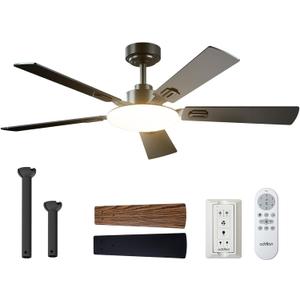 addlon Ceiling Fans with Lights, 52 inch Black Ceiling fan with Light and Remote Control, Reversible, 3CCT, Dimmable, Noiseless, Ceiling Fan for Bedroom, Farmhouse, living room, Indoor/Outdoor Use