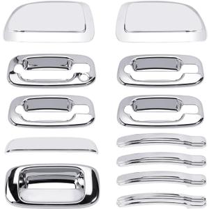 Chromed Exterior Door Handle Cover Caps & Rear Tailgate Handle Cover & Door Side Rearview Mirror Caps 12Pcs Exterior Cover Set Fit for Silverado 1999-2006 Sierra 1999-2006 Yukon 2000-2006