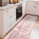 Macgace Washable Abstract Runner Rug, 2x6 Modern Area Rugs with Non-Slip Rubber Backed for Kitchen, Thin but Soft Contemporary Carpet Bedroom Entryway Hallway Decor, Pink