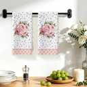2Pcs Floral Kitchen Towels, Reusable Durable Microfiber Tea Towels for Kitchen Home Bathroom Decor, Vintage Plants Waffle Weave Dish Drying Towel, Flowers Gifts for Women Mom Friend, 24x14 Inch