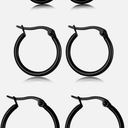 Jstyle 3 Pairs Stainless Steel Hoop Earrings Set for Women Mens Black Silver 