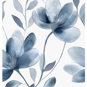 Laatse Blue Floral Wallpaper Peel and Stick Light Flower White Contact Paper 17.5in x118in Modern Watercolor Wall Paper Vinyl Waterproof Self Adhesive Botanical for Bedroom Cabinet Decor