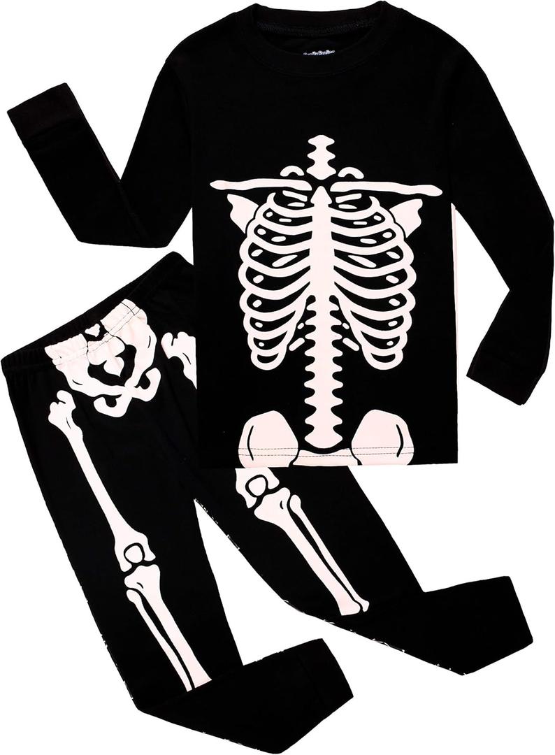 Family Feeling Little Boys Pajamas Sets 100% Cotton Long sleeve Pjs (18-24 Months, Black/Skeleton/Golw-in-the-dark)