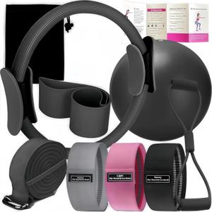 Pilates Set Home Pilates Equipment for Women Kit with Magic Circle Pilates Ring and Ball Set, Resistance Bands & Massage Balls & Exercise Bands for ToningFlexibility & Core Strength , Black 