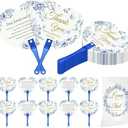 Aneco 120 Pieces Wedding Hand Plastic Fans with Wedding Table Sign Handheld Plastic Fan with Handle for Guests Bulk Wedding Hand Fans for Wedding Ceremony Bridal Shower, Blue Floral