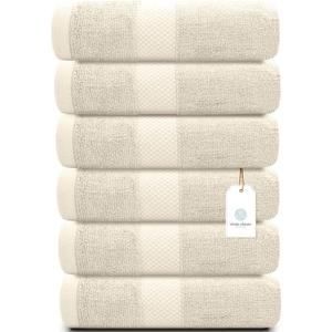 White Classic Luxury Ivory Hand Towels - Soft 100% Turkish Cotton | Highly Absorbent Hotel spa Bathroom Towel Collection | 16x30 Inch | Set of 6