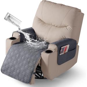 VANSOFY Recliner Chair Covers 100% Waterproof Seat Cover with Arm Reclining Cover Non-Slip Recliner Chair Covers Furniture Protector Washable Slipcover with Pocket for Pets, Dogs(Dark Gray, 22")