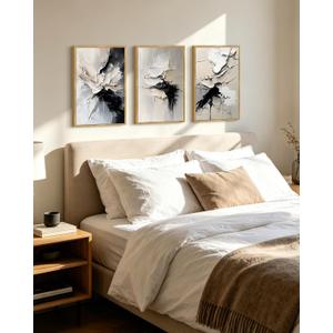 KUVIOKE Navy Blue Framed Wall Art 16x24in Natural Framed, 16 x 24in x 3 Panels Natural