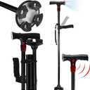 Walking Cane for Men & Women with Alarm, LED Light and Foldable Handle, Foldable, Adjustable, Lightweight, Free Self Standing Walking Cane for Seniors & Adults