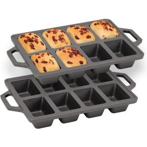 Flavehc 2pack Cast Iron Mini Loaf Pans 8-Cavity Bread Loaf Pans Pre-Seasoned Baking Pan Molds with Handle Bread Pans for Homemade Bread