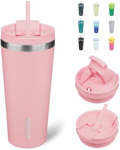 BJPKPK 22oz Tumbler With lid And Straw Stainless Steel Travel Coffee Mug Insulated Tumblers Cups,Light Pink