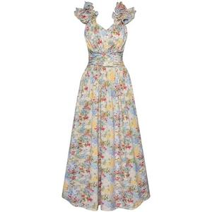 GRACE KARIN 2025 Women's Summer Floral Print Dress Sleeveless Casual Flowy Sundress A Line Ruffle Wedding Guest Outfit, S