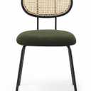 GarveeHome Dining Chair, Mid-Century Modern Velvet Upholstered Dining Room Chair with Rattan Backrest & Sturdy Metal Legs, Perfect for Kitchen, Living Room, Reception, Green