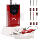 M Max - Nail Drill Professional - 2-in-1 Brushless Motor Nails Drill Machine - Electric, Cordless, Aluminium Alloy Casing, 35000 RPM, HD Display - Perfect for Salon & Home Use (Red)
