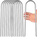 Heavy Duty Trampoline Stakes Anchors High Wind U Type Sharped Ends Safety Ground Anchors Galvanized Steel 11.8 inch for Soccer Goals,Tents and Garden Decorations (Silver)