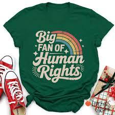 Big Fan of Human Rights  Retro Rainbow TShirt, Size L, Green