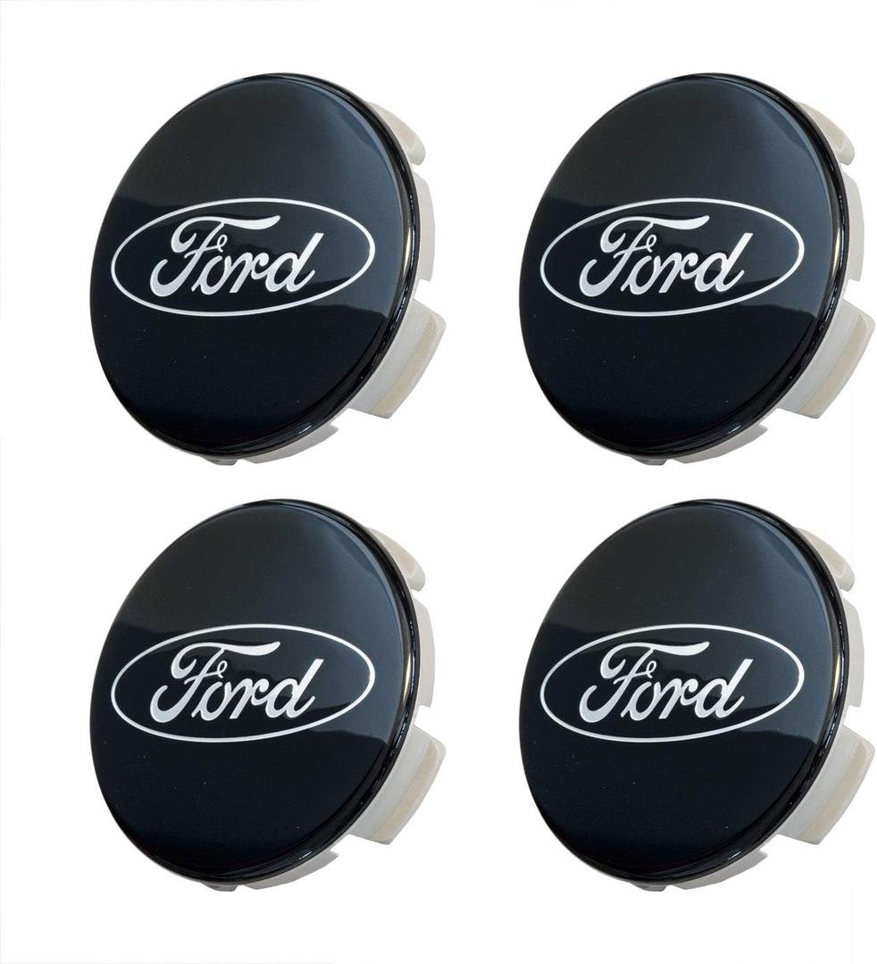 Set of Four 2 1/8" Black and Chrome Center Wheel Cap Kit, for Current and Late Model Ford Passenger Cars - Does not fit Ford Truck or SUV Wheels