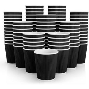 JollyPack 120 Pack 8 oz Paper Coffee Cups, Disposable Coffee Cups, Black Hot Beverage Cups with Ripple Wall Design, Hot Beverage Cups Suitable for Birthday,Party and any occasions