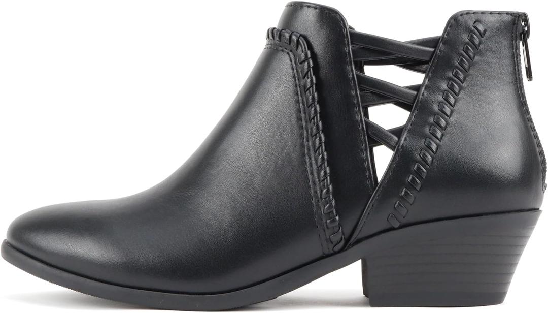 Soda Sincere Women's Low Ankle Heel Bootie with Elastic Cross Straps, Size 6.5