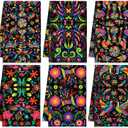 Breling Set of 6 Mexican Kitchen Towels Colorful Flowers Mexican Themed Dish Towel Bathroom Decorative Christmas Hand Cloths Decor for Holiday Kitchen Bathroom Home Cooking, 14 x 21 Inch (Black)