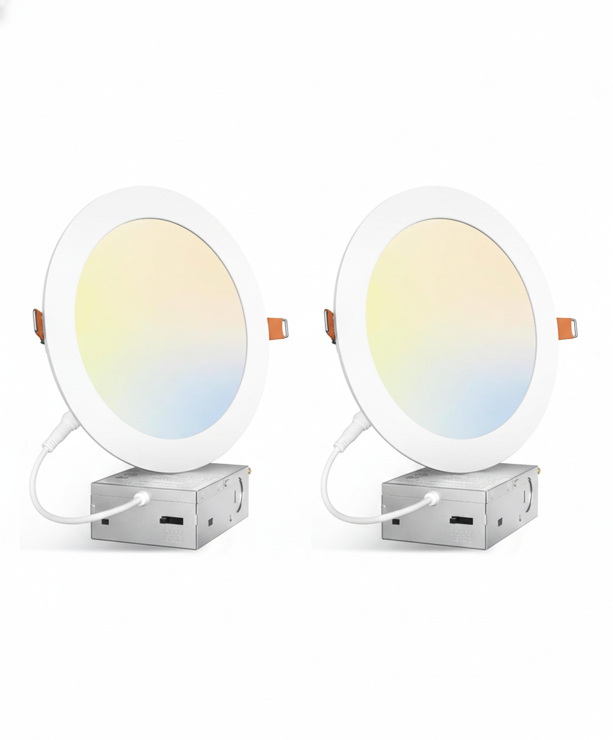 Amico 2 Pack 7 Inch 5CCT Ultra-Thin LED Canless Recessed Ceiling Light with Junction Box, 2700K/3000K/3500K/4000K/5000K Selectable, 15W=100W, 1300LM High Brightness, Dimmable Wafer Downlight-ETL&FCC