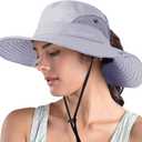 ZOORON Women's Ponytail Safari Sun Hat,Wide Brim UV Protection Outdoor Bucket Hat,Foldable Beach Summer Fishing Hat