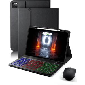 Keyboard Case for iPad Air 13 inch (M2-2024, M3-2025) & iPad Pro 12.9 inch (6th, 5th, 4th, 3rd Generation) Case with Keyboard Dazzle Magic Keyboard Backlit Built-in Pencil Holder with Mouse - Black