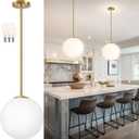 14" Globe Pendant Light 3-Light Gold Mid Century Modern Light Fixture Milk Glass Pendant Light Globe Pendant Lights Kitchen Island Brushed Brass Finished with Milk Glass Lampshade for Bedroom