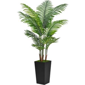 Artificial Palm Tree 5FT - Fake Tree with Black Tall Planter - Faux Tropical Areca Floor Plant in Pot - Artificial Silk Plant for Home Office Living Room Decor Indoor