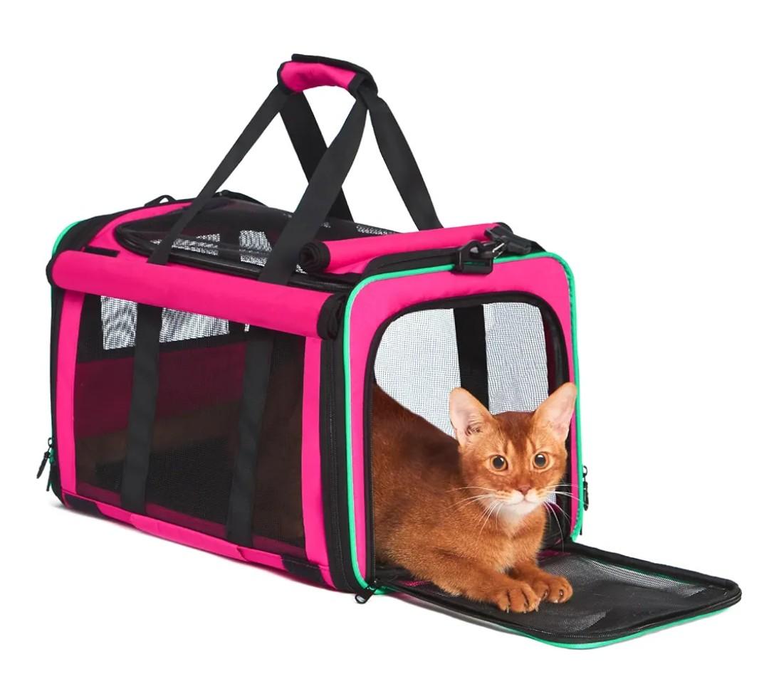 Paw Ballet Pet Carrier Durable Airline Approved Dog Cat Carrier Foldable Cat Carrier with Rolling Cover Soft Cat Carrier for Small Pink